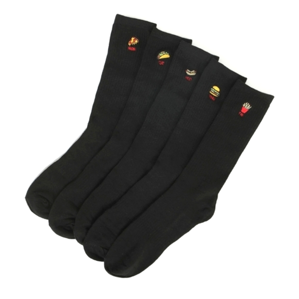 Amnesia Men's 5 Pairs Fast Food Embroidered Graphic Crew Socks